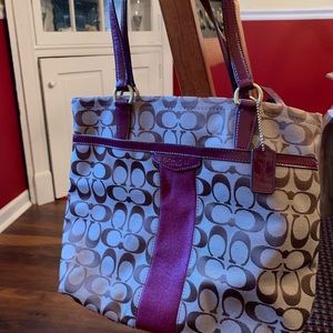 Tan & burgundy coach bag